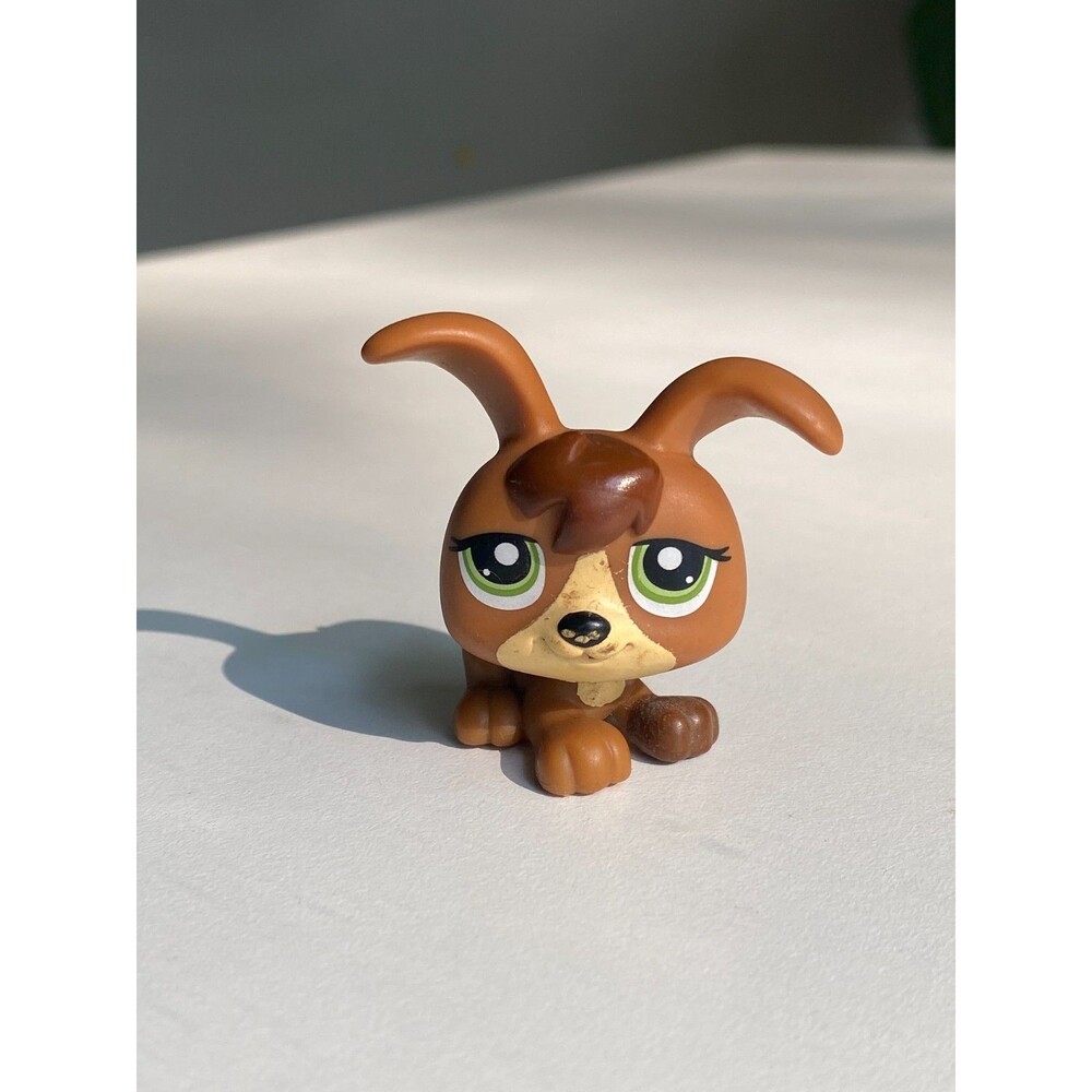 Authentic Littlest Pet Shop Brown Tan Puppy Dog Triplet LPS #1338 Green Eyes Dot